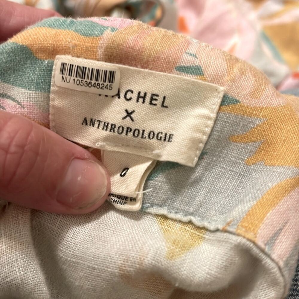 Anthropologie Kachel Women’s Tie-Strap Linen Floral Boho Dress | Size 0 - Picture 2 of 3